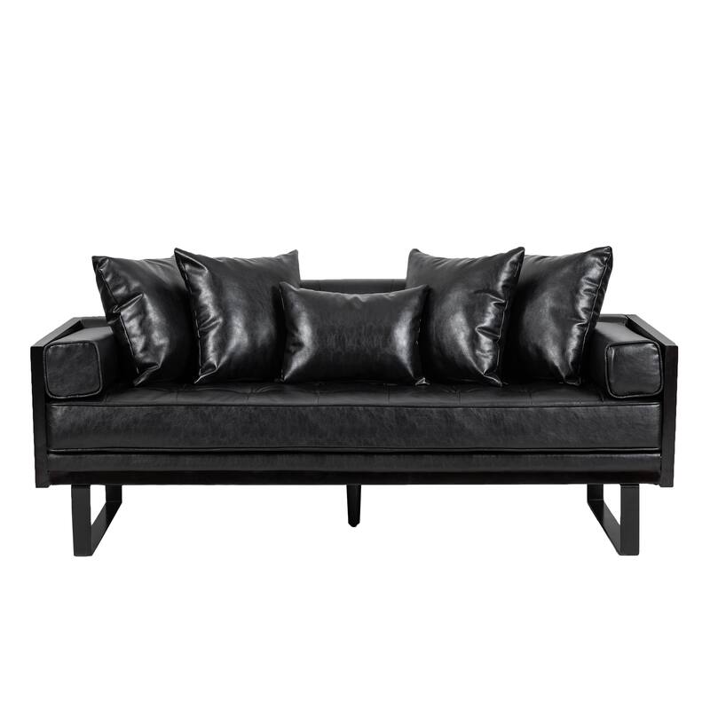Contemporary Oversize PU Upholstered Loveseat with Pillows