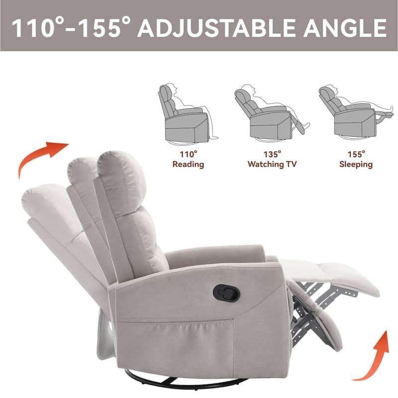 Swivel Rocking Recliner Chair with 155° Recline and Tool-Free Assembly