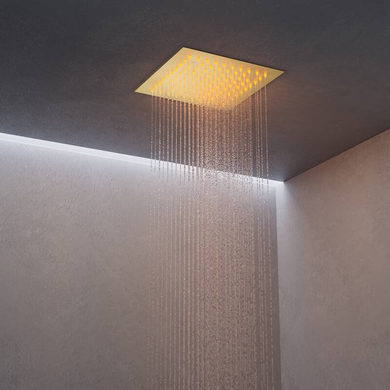 64-Color LED Mood Lighting Thermostatic Shower Faucet System with 12" Rain Shower Head , Body Jet and Handheld Spray