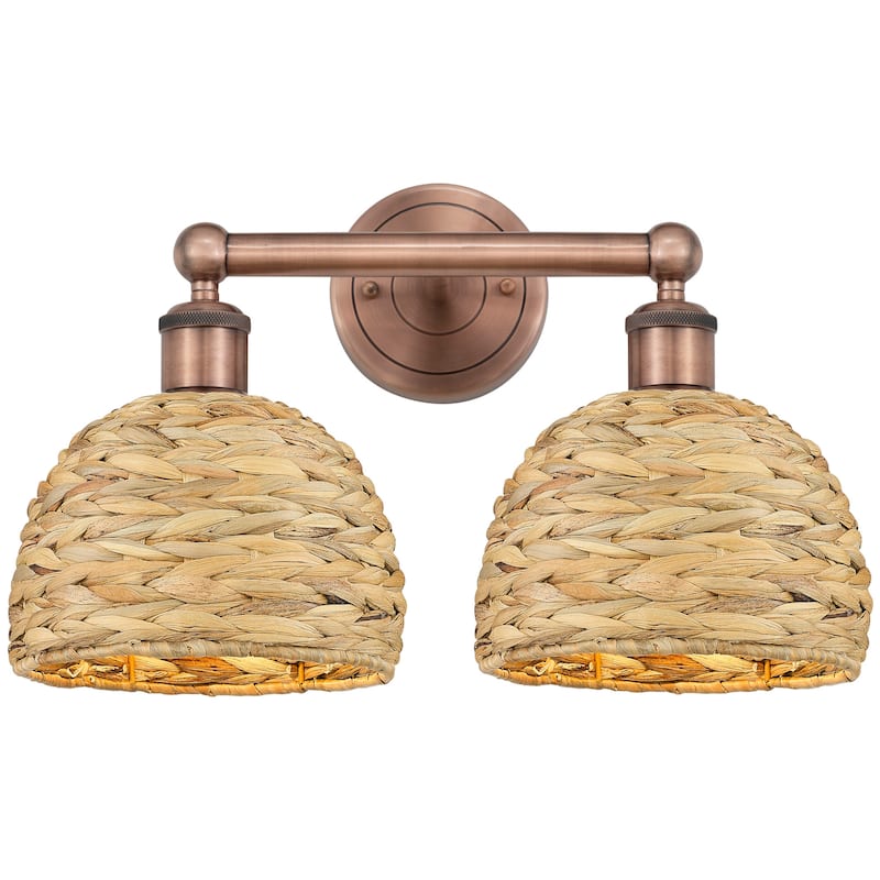 Innovations Lighting 616-2W-11-17 Woven Rattan Vanity Woven Rattan 2 - Antique Copper / Natural