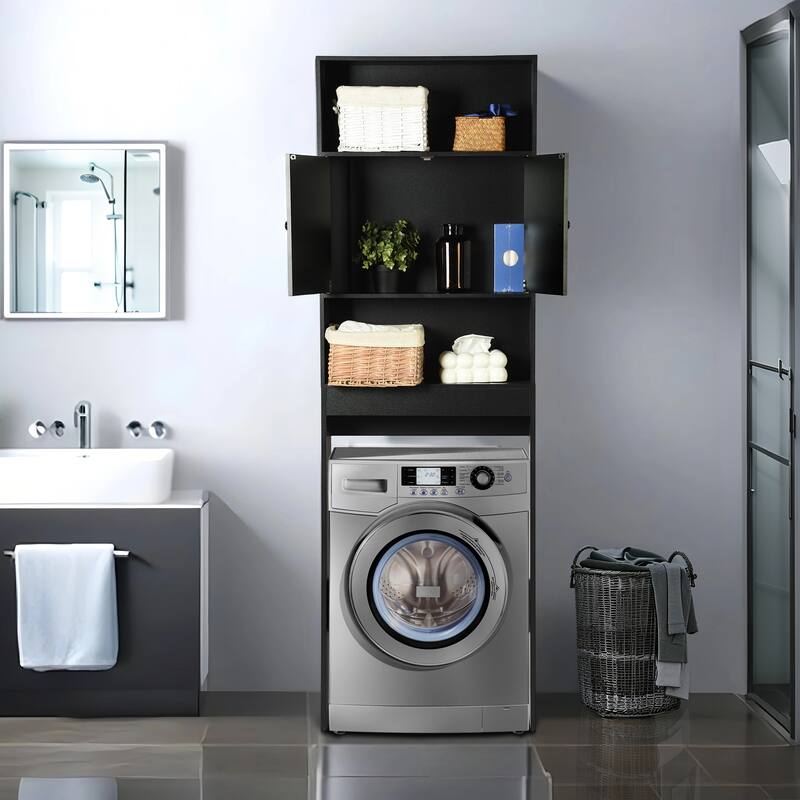 Homy Casa Over-the-Toilet Storage Cabinet Double Doors, Black