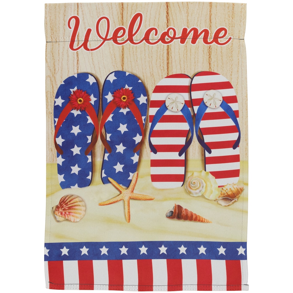 Sandy Beach "Welcome" Stars and Stripes Patriotic Outdoor Garden Flag 18" x 12.5" - 18" x 12.5"
