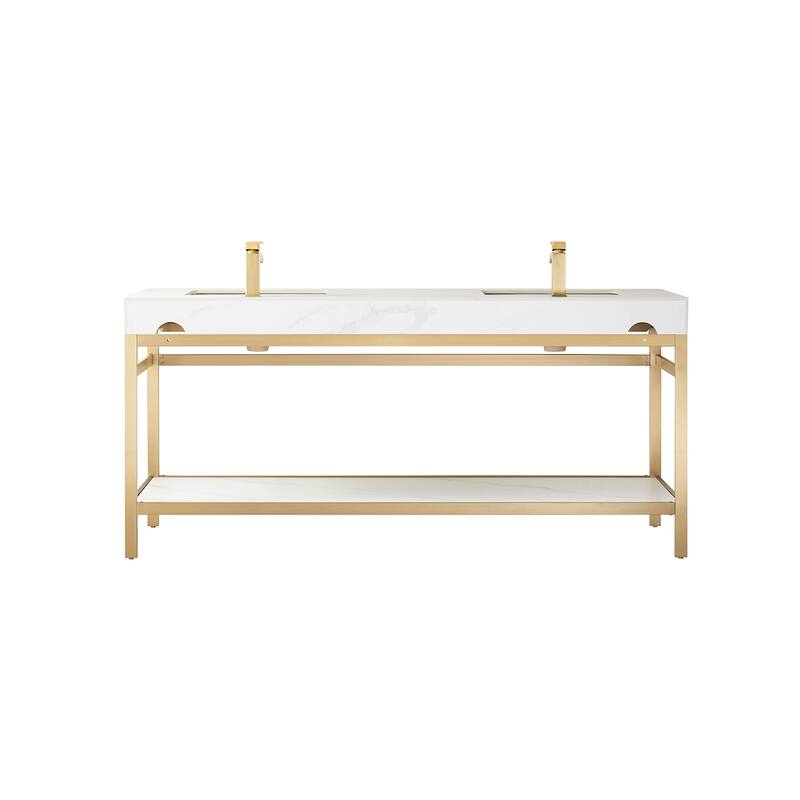 Funes 72" Double Vanity, Metal Support with Stone Top and Mirror - 72''x22''