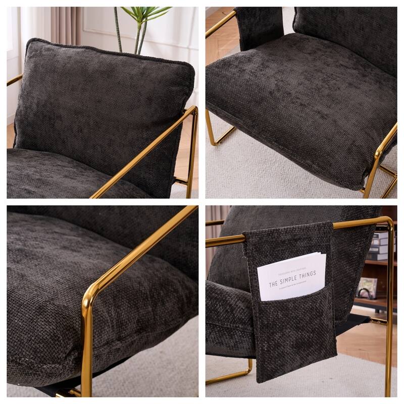 Upholstered Hanging Armchair with Arm PocketsMetal Frame (Set of 2)