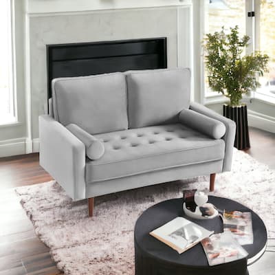 HomeRoots 57" Gray And Dark Brown Velvet Loveseat and Toss Pillows - 57.00 in. x 37.00 in. x 32.00 in.