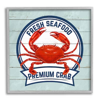 Stupell Fresh Seafood Crab Sign Quote Rustic Nautical Boathouse Framed Wall Art - Red