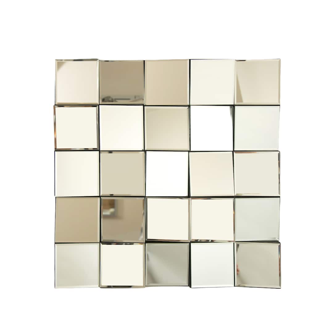 Plash 3D Square Splicing PU Artistic Decorative Mirror - Bathroom, Bedroom, Living Room - Silver