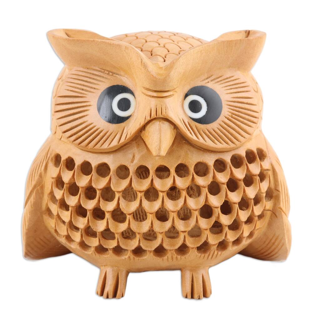 Novica Handmade Owl Charm Wood Figurine