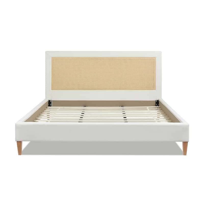 Haley Upholstered Rattan Cane-Back Platform Bed