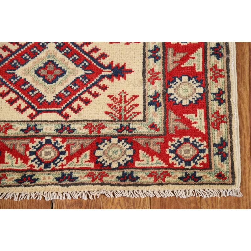 Geometric Kazak Oriental Rug Handmade Traditional Beige Wool Carpet - 2'0" x 3'0"