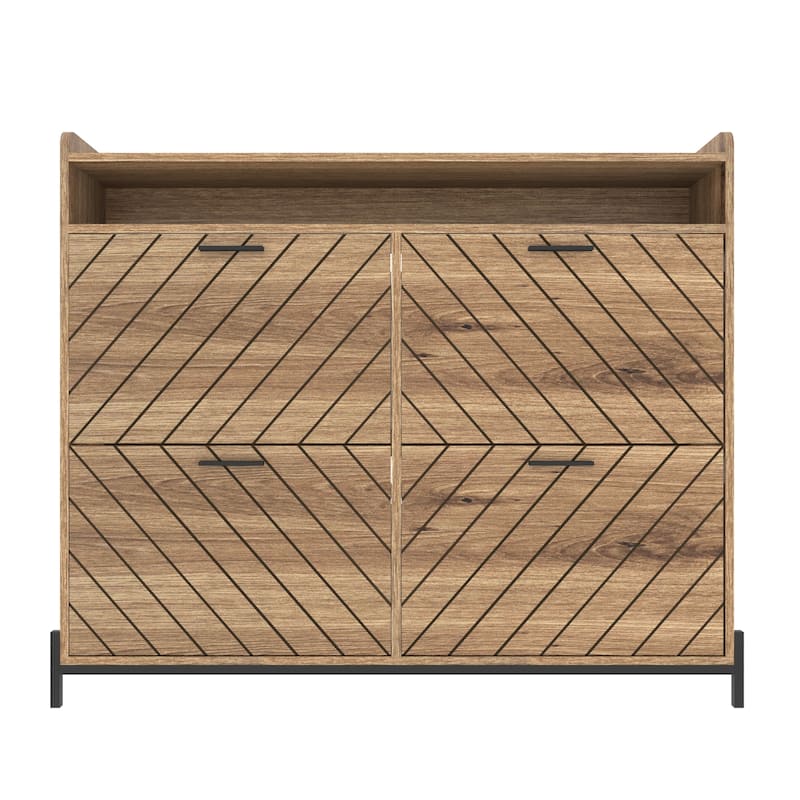Wood Shoe Organizer Cabinet with 4 Flip Doors for Small Spaces