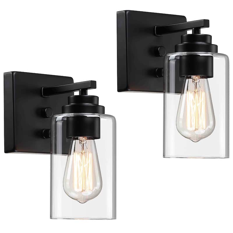 2-Light Dimmable Bath Vanity Light Wall Sconce Glass Shade(Set of 2)
