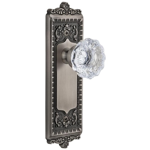 Grandeur WINFON_PSG_238 Windsor Solid Brass Rose Passage Door Knob Set with Fontainebleau Crystal Knob and 2-3/8" Backset