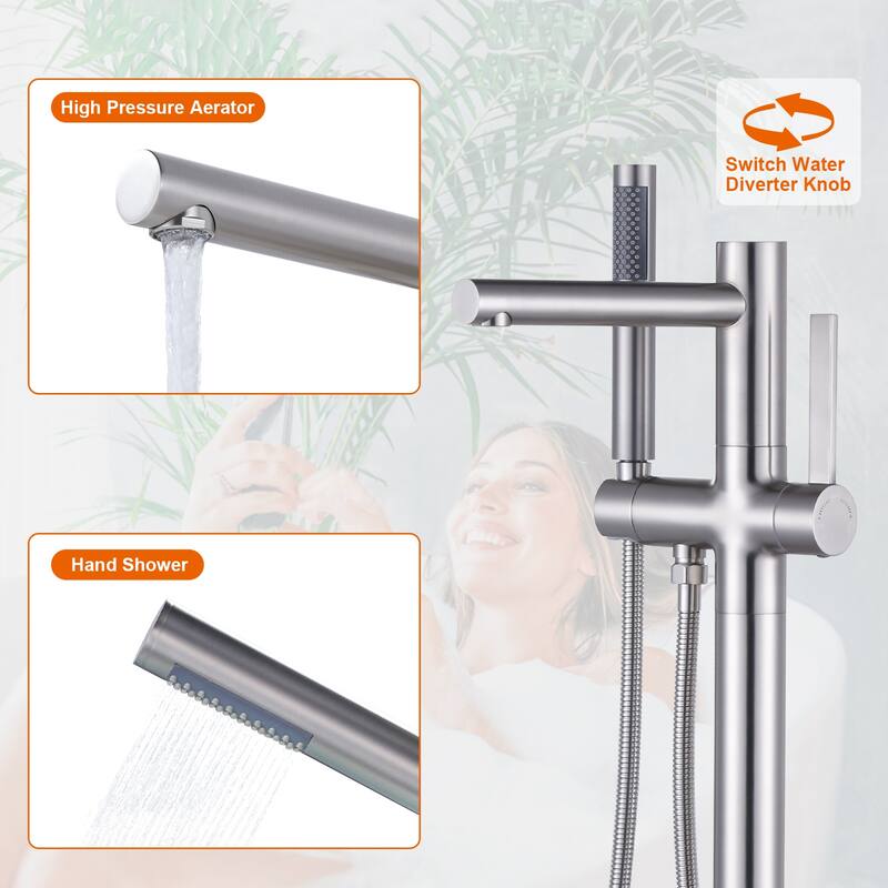 WOWOW Freestanding Bathtub Faucet with Handheld Shower in Modern