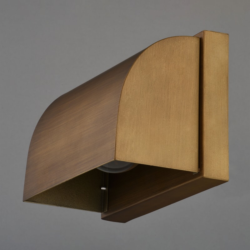 Walsh 4.75 in. H 1-Light Warm Brass Dusk to Dawn Modern Outdoor Wall Sconce, Metal Shade, Dark Sky, Wall Mount Fixture