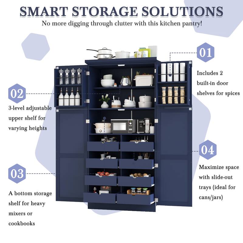 35.5x17.6x70.9inch Freestanding Kitchen Pantry Cabinet - Blue