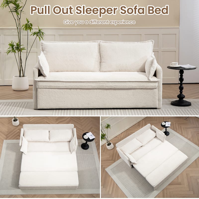 59.5" Upholstered Sofa Bed, Convertible Sleeper Sofa, Pull out Couch with Charging Station & Side Pockets, Loveseat Chair