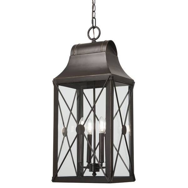 slide 2 of 5, The Great Outdoors 73298 De Luz 4 Light 12-1/2" Wide Outdoor Pendant Oil Rubbed Bronze with Gold Highlights