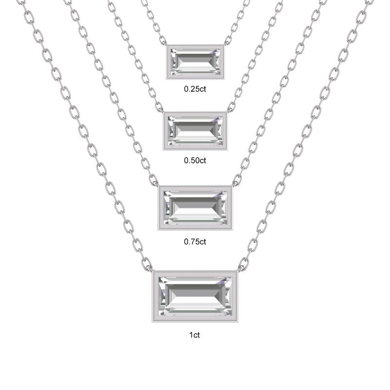 Marquee Lab Grown 1/4 Carat Baguette Bezel Set Diamond Solitaire Pendant in 14K White Gold