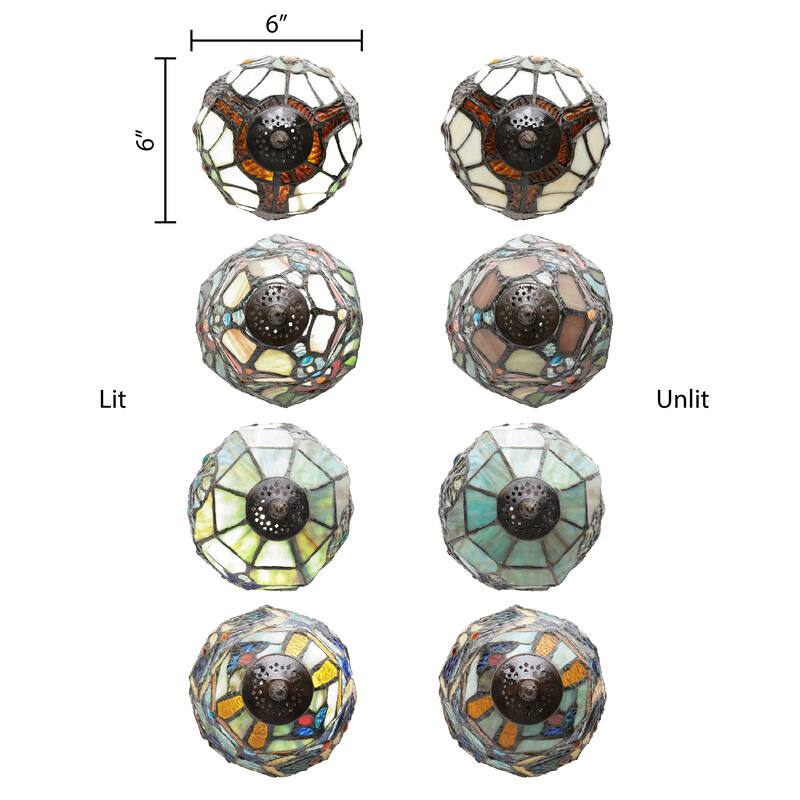 River of Goods Set of 4 Family Favorites Tiffany Style Stained Glass Mini Accent Lamps - 6"L x 6"W x 12"H - Each