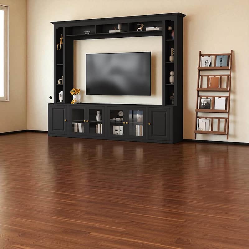 4-Piece Modern TV Stand and Wall Unit with Storage, Large 92 Inch Media Console with Cabinets & Display Shelves for 80 Inch TV