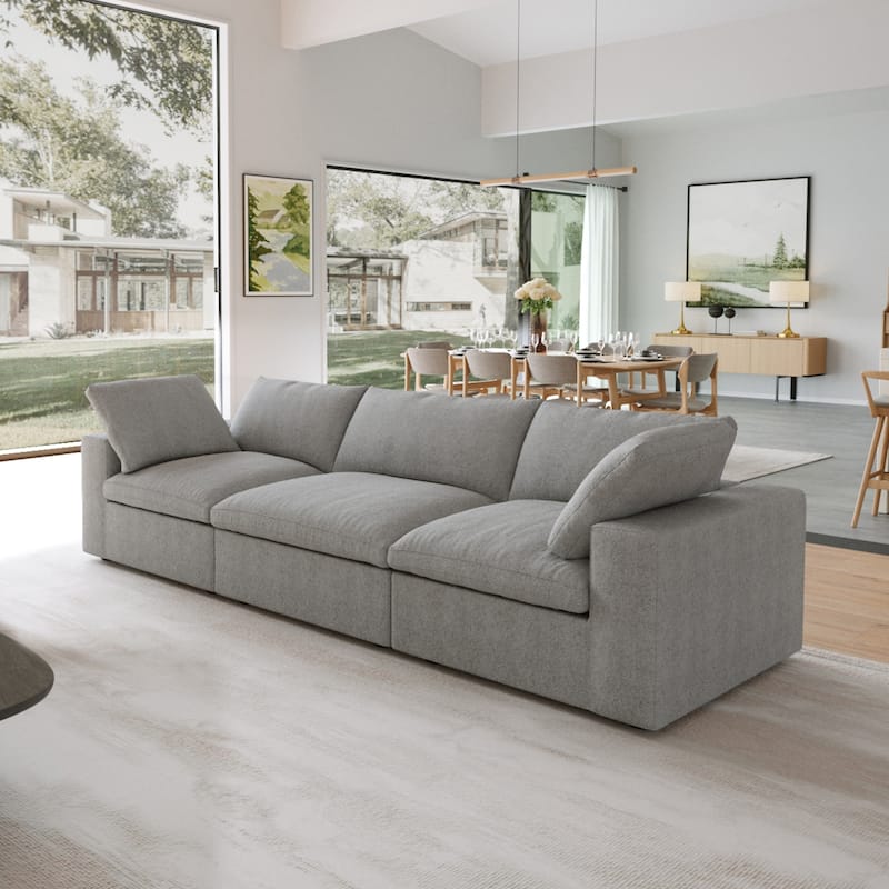 Modern Linen Sectional Sofa Commix Down Filled Overstuffed Upholstered Couches for Living Room
