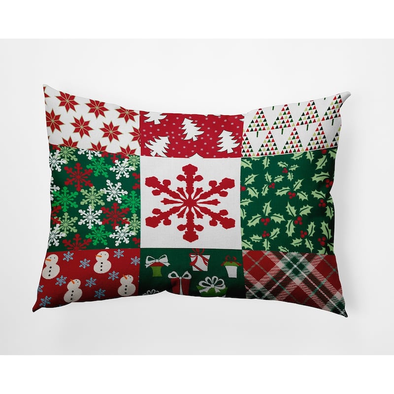 Quilted Christmas Indoor/Outdoor Throw Pillow - 14" x 20" - Haute Red