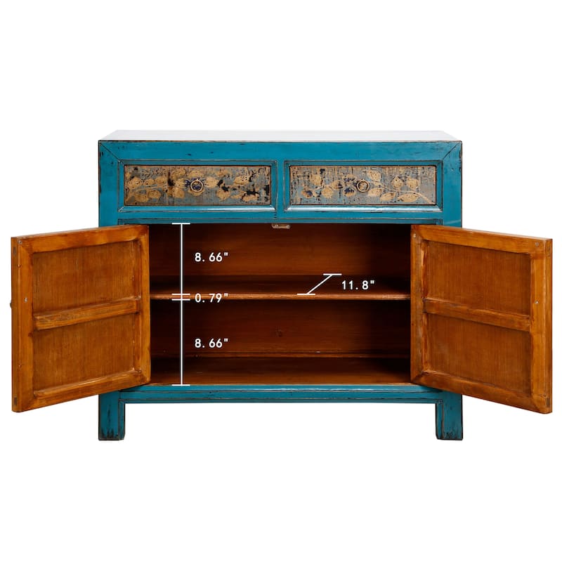 Artissance Floral Cabinet Antique Indigo With two Drawers 38X16X33H - 16" L x 38.5" W x 33" H