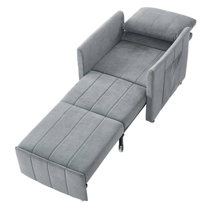Multi-Functiona Lounge Chair, 31.5" Pull Out Upholstered Sofa Bed w/ Adjustable Backrest, Side Pockets, Fold Out Chair Bed