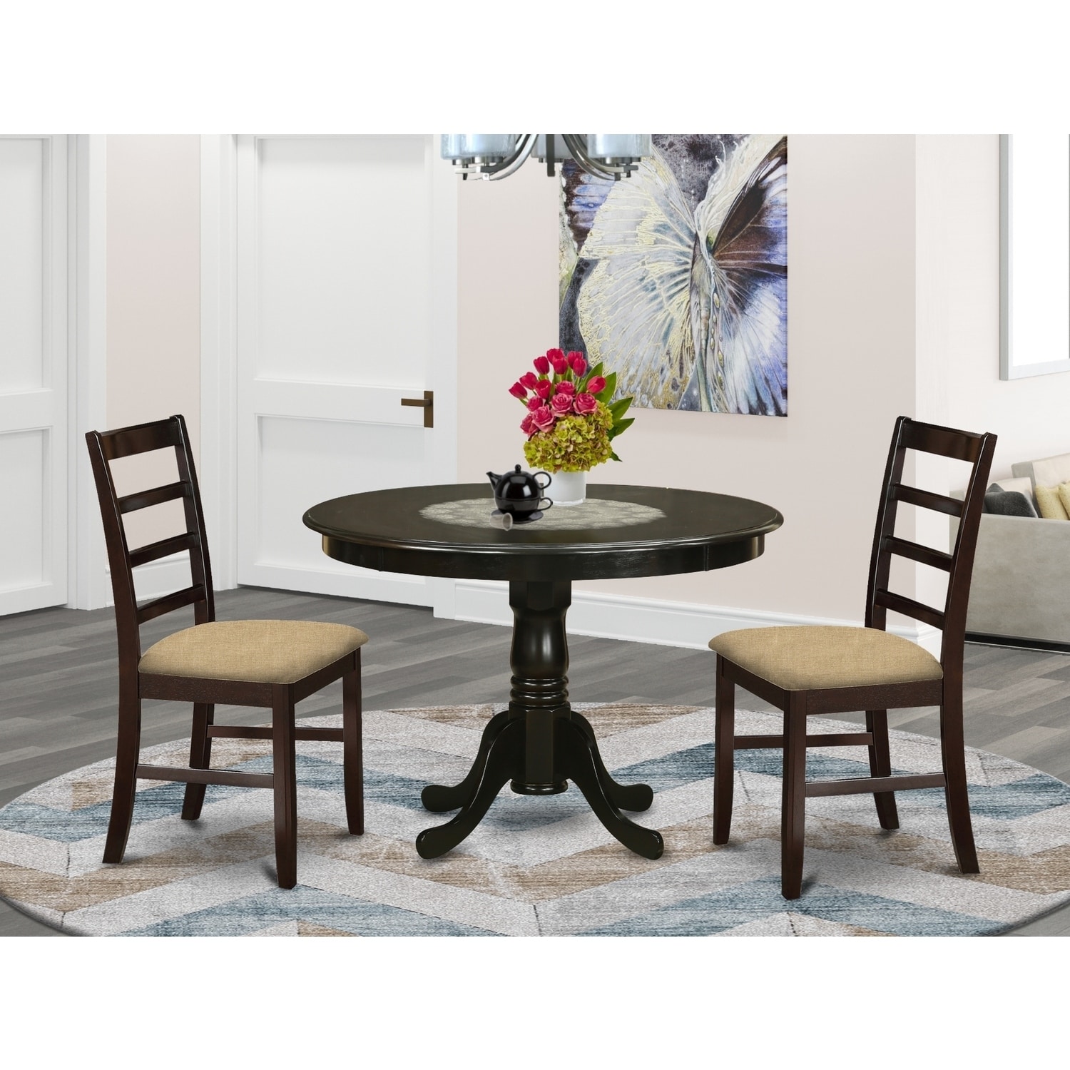 HomeStock 3-Pc Cappuccino Solid Wood Top - Dining Room Set - Seats 4
