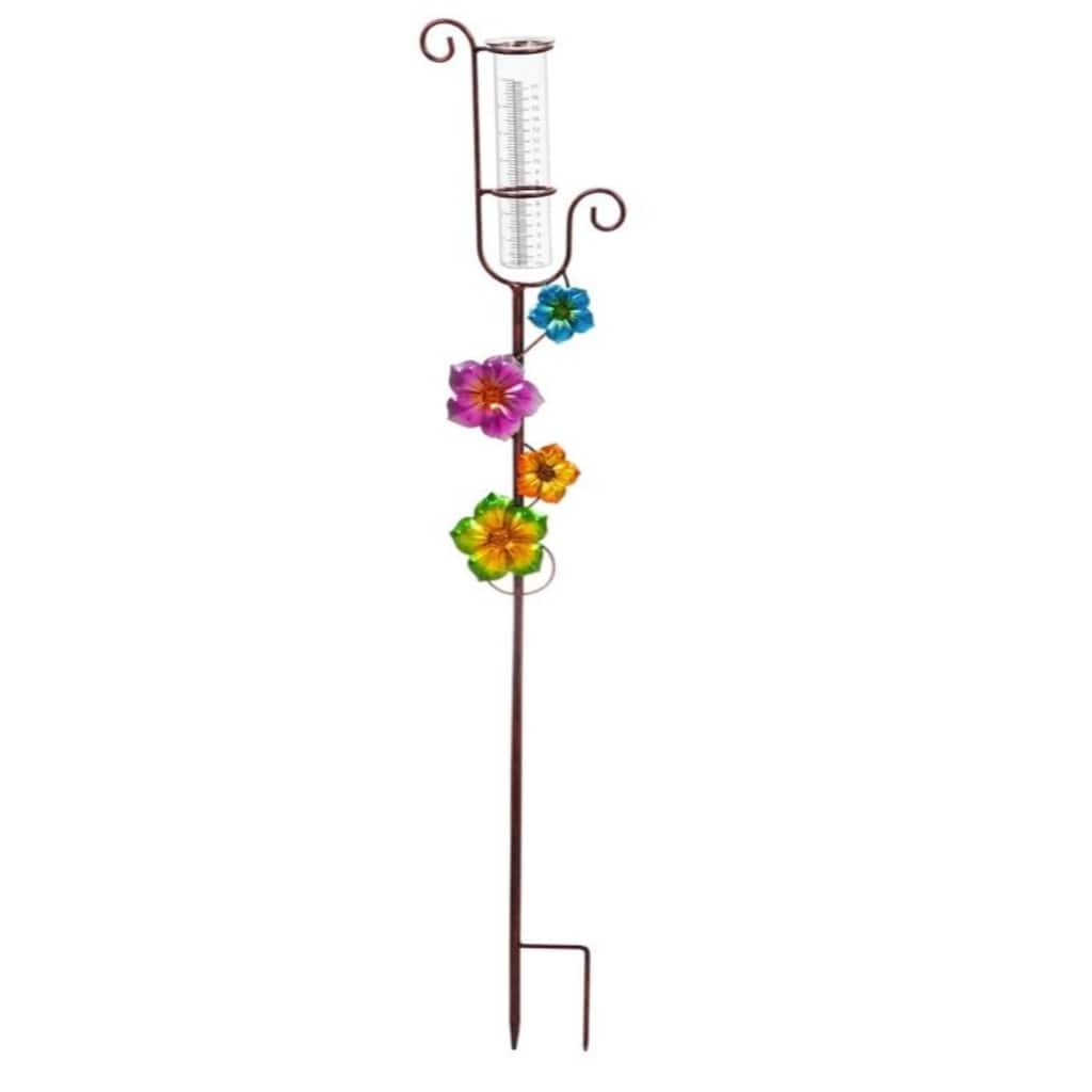42"H Climbing Flower Rain Gauge, Pink/Green