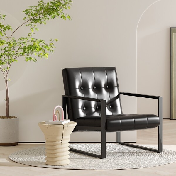 Mid-Century Style Faux Leather Accent Chair, Armchair with