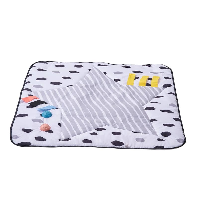 Multi-Color Baby Tummy Time Play Gym Activity Mat with 6 Sensory Toys and 2 Touch Balls for Infants - 34.4” x 34.4” x 17.3”