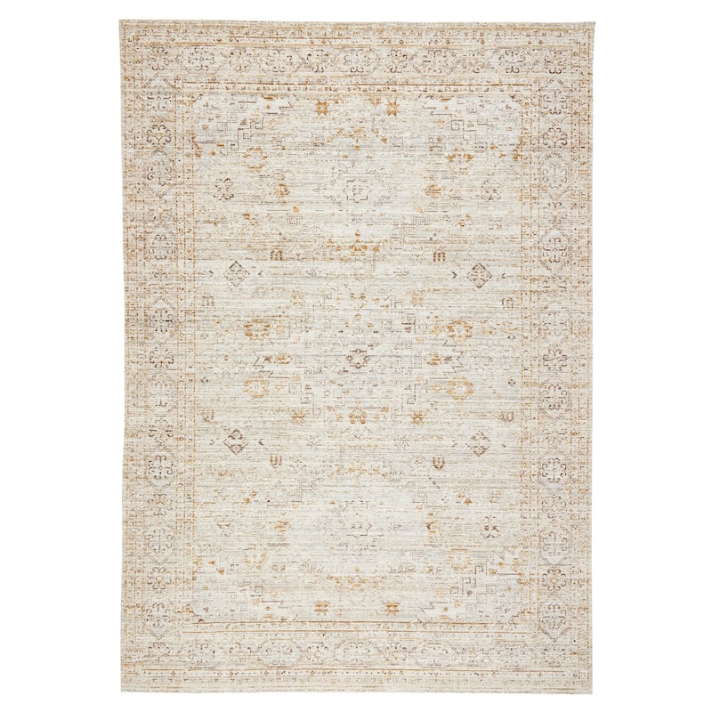 Terra by Obeetee Ava Rustic Border Ivory Rug - Lavender/Ivory - 2'2" x 7'6"