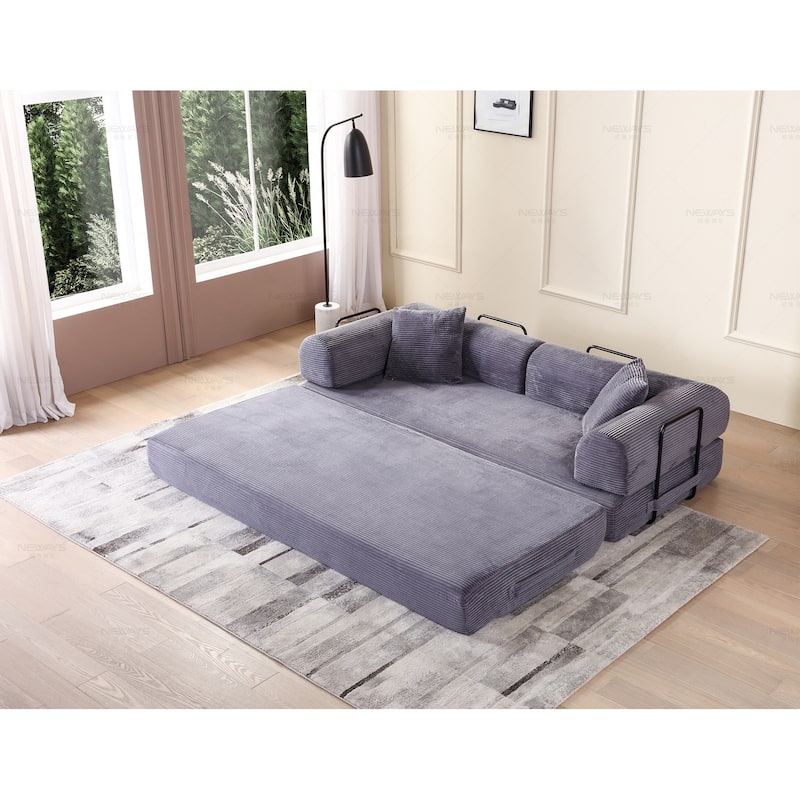 Convertible Sleeper Sofa, Floor Sofa with Cylindrical Pillow, Folding Mattress Couch Sofa Bed with Fixed-Shape Frame