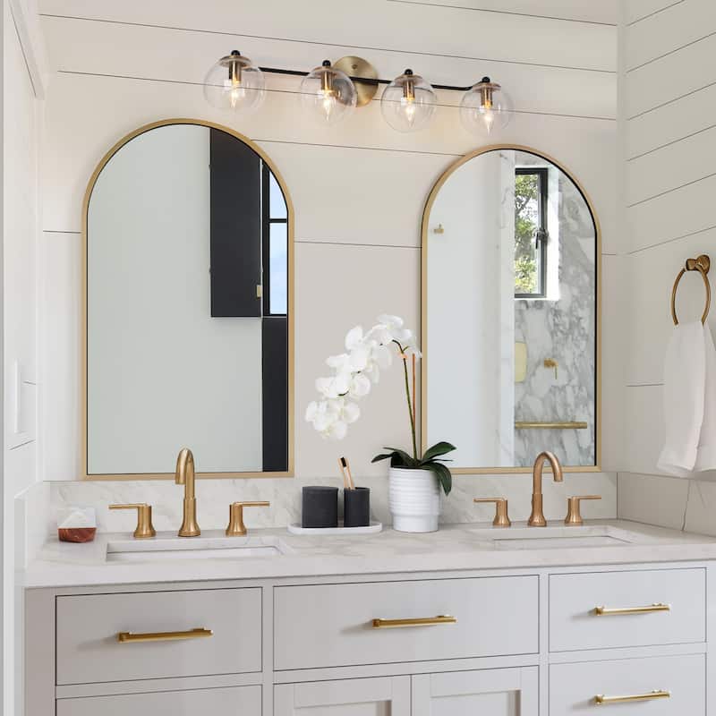 Modern Glam Black Gold 2/3/4 Light Bathroom Vanity Light Globe Seeded Glass Wall Sconces