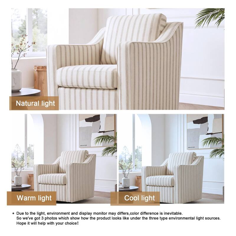 UIXE Chenille/Leather Swivel Barrel Chair Accent Chairs For Living Room