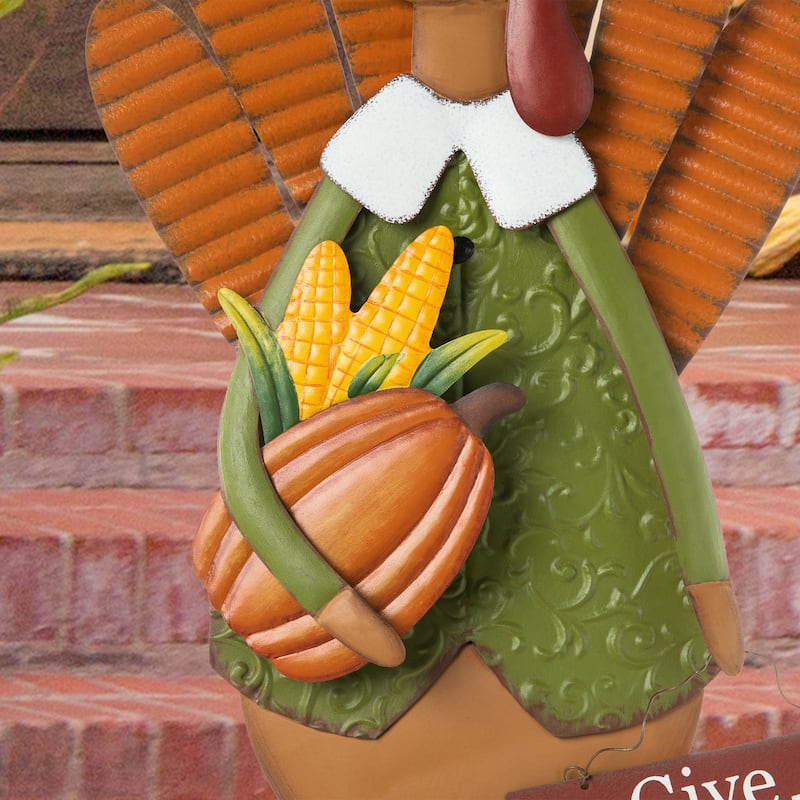 Glitzhome Fall Harvest Metal Yard Stake Hanging Decor for Thanksgiving (2-3 Functions)