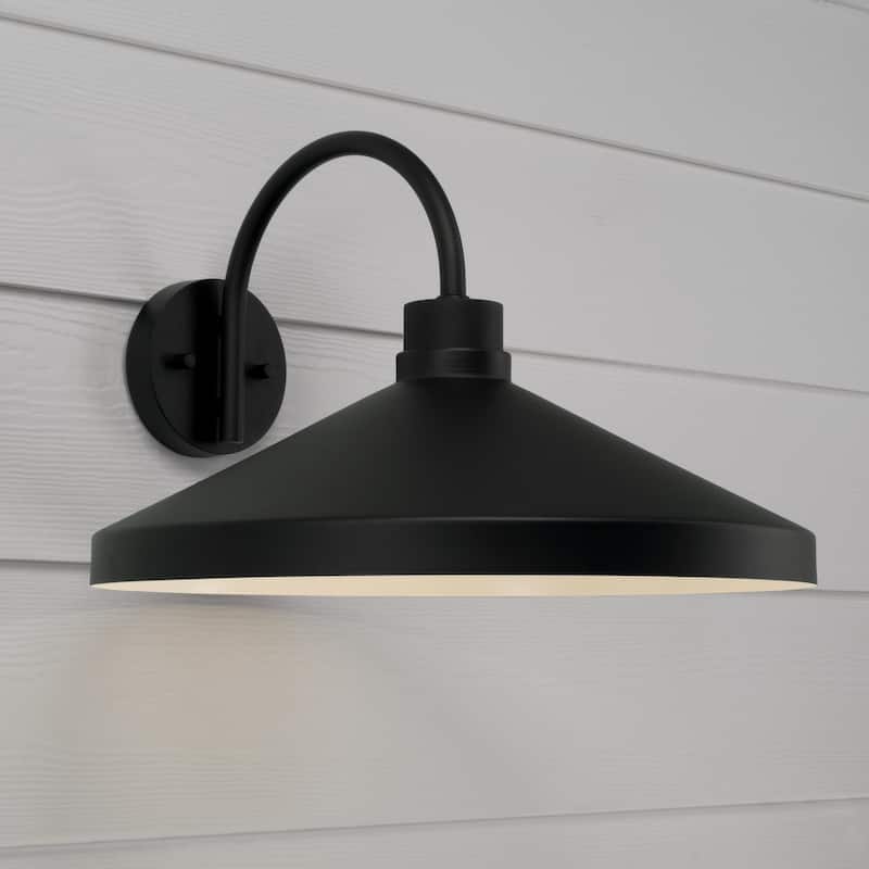 17.25"W x 11.50"H 1-Light Outdoor Cone Wall Lantern Barn Light in Black with White Interior