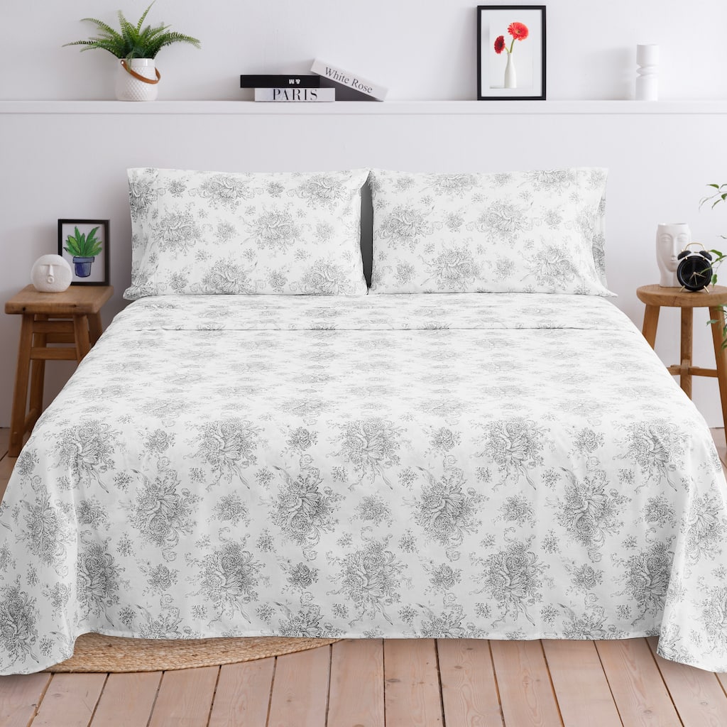 Floral Etching Cotton Sheet Set Gray