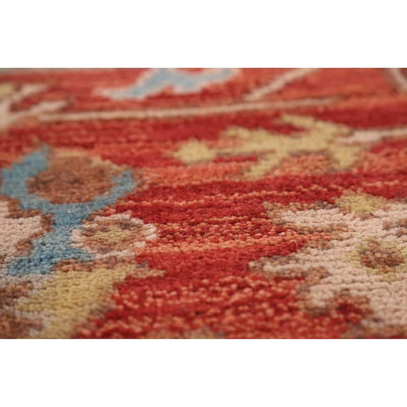 Navy Blue Orange Oushak Indian Area Rug Hand-Knotted Wool Carpet - 8'1" x 9'11"