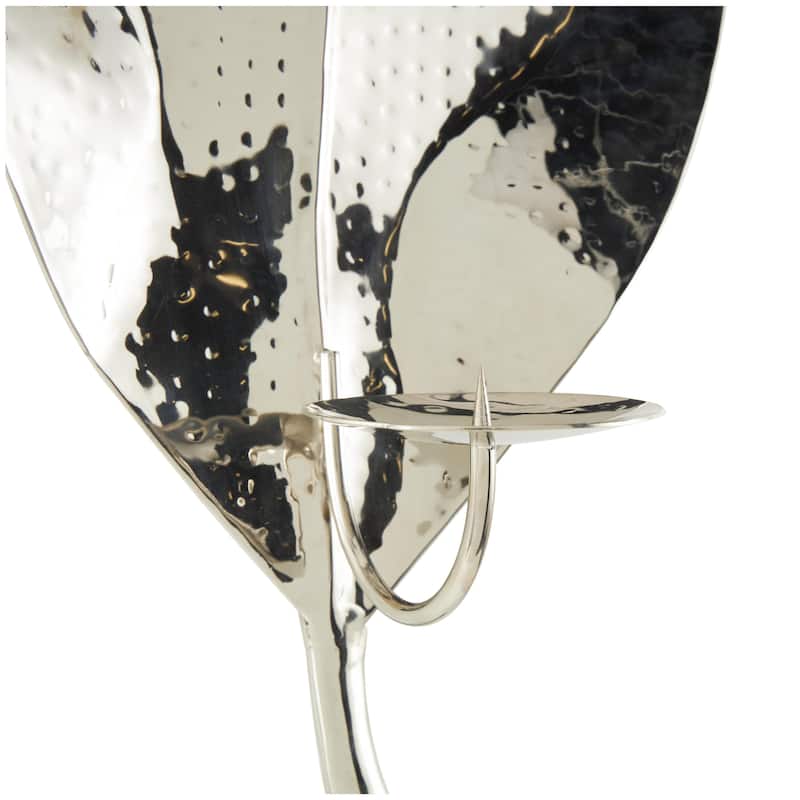 Stainless Steel Metal Leaf Wall Sconce with Hammered Design - Silver - Roche River Decor