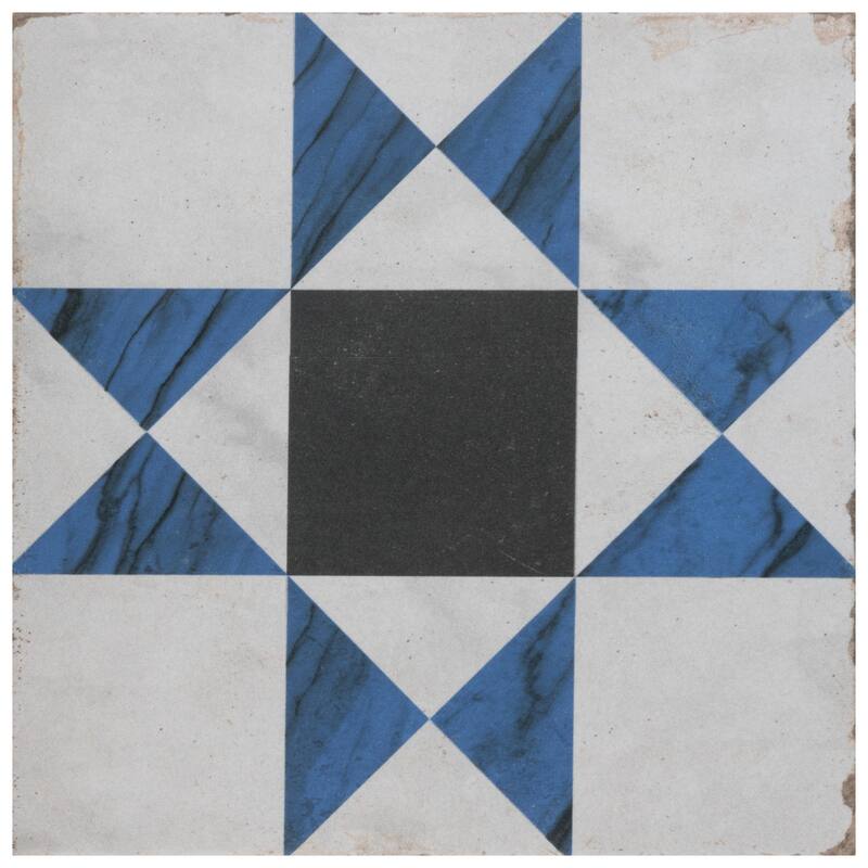 Merola Tile Renaissance Deco Indigo Cross 7-7/8" x 7-7/8" Porcelain Floor and Wall Tile
