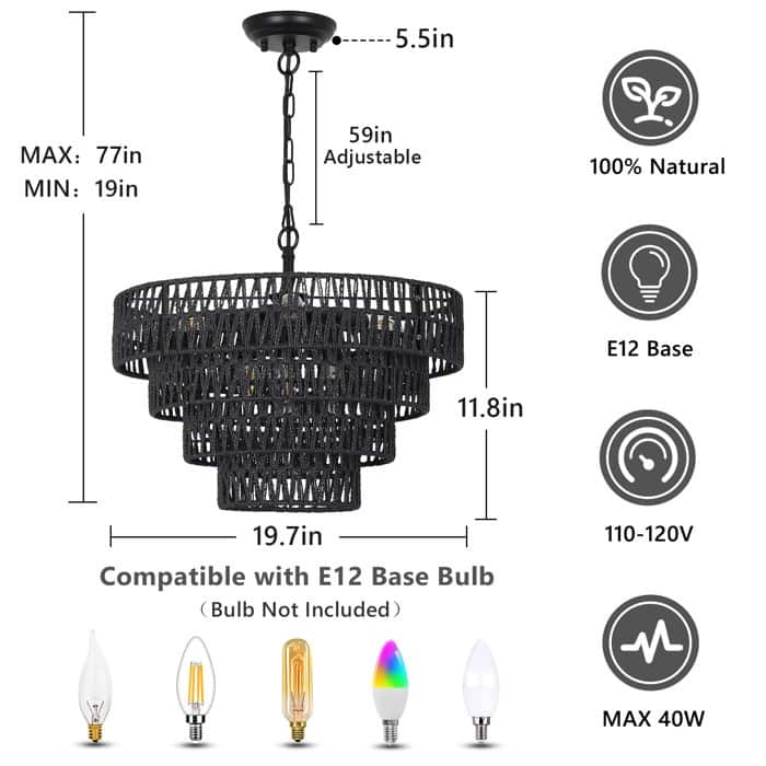 6-Light Boho Rattan Chandelier