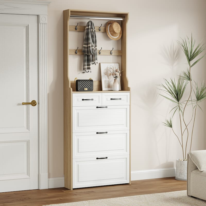 Shoe Cabinet With 3 Doors 2 Drawers With Hanger