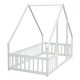 preview thumbnail 24 of 25, Twin Size Wood House-Shaped Floor Bed with Fence and Guardrails, Grey