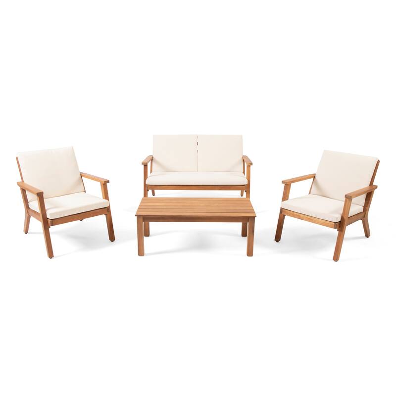 Temecula Outdoor Acacia Wood 4-Seater Chat Set by Christopher Knight Home