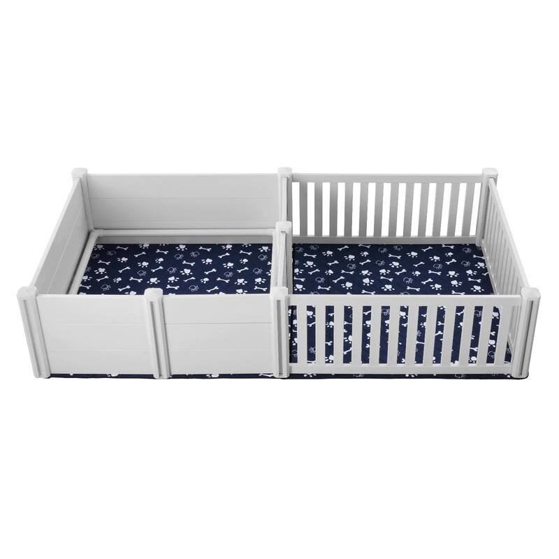 White PVC Double Room Whelping Box with Rails Pee Pad Ideal for Indoor Dogs