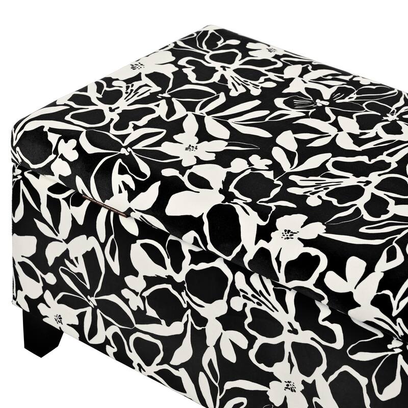 Floral Fabric Luxury Ottoman - Soft-Close Hinges, Ideal Footrest & Hidden Storage Seat