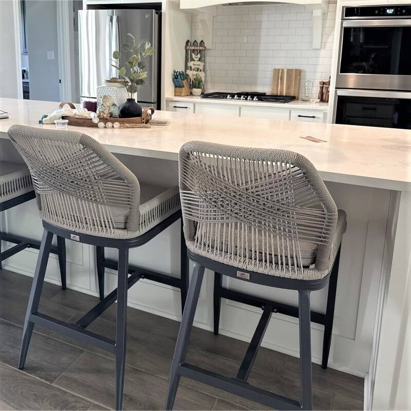 PURPLE LEAF Modern Counter Bar Stools Set of 4 Rattan Chairs with Back and Cushion Kitchen Barstools